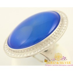 Серебряное кольцо 925 проба. Женское кольцо с голубым агатом. 369464с1